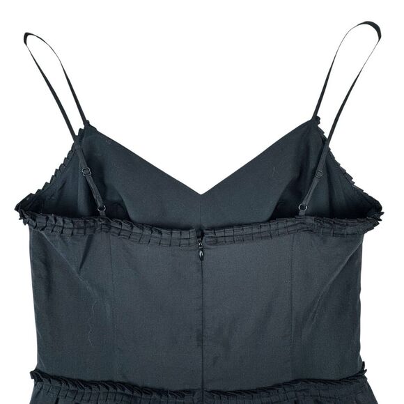 LOFT Women Tiered Midi Dress 4 Black Cotton Silk Pleated Fairy Goth Witch Boho - Picture 8 of 15